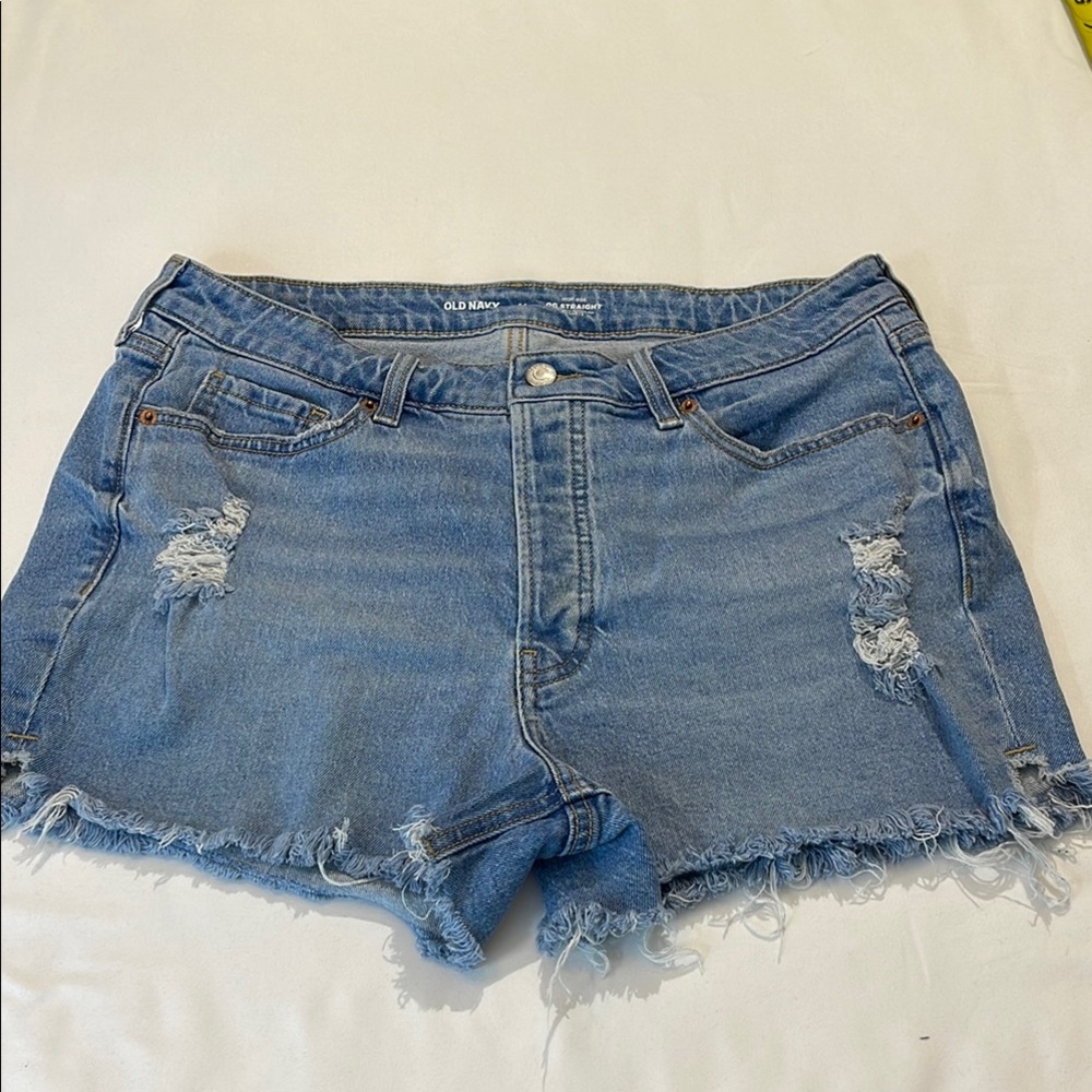 Old Navy HIGH RISE BUTTON FLY Women's Blue Denim Shorts SIZE 14